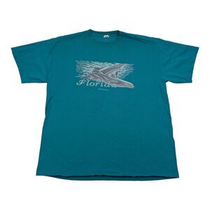 VTG Jupiter Florida FL Dolphins Shirt Mens L Teal Blue‎ Graphic Ocean Sea Life